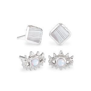 Kendra Scott Gemma Stud Earring Set - Rhodium Gray Banded Agate